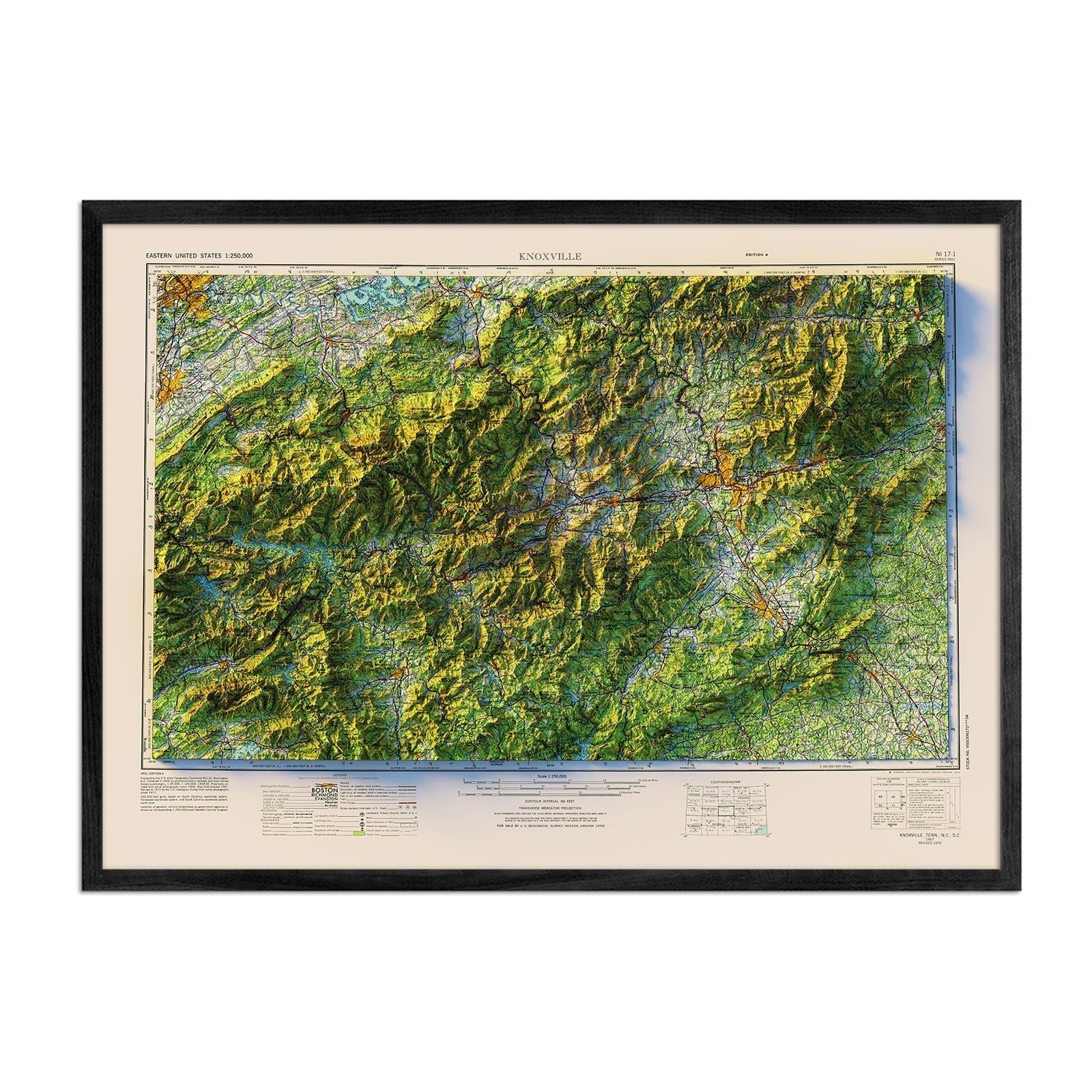 Great Smoky Mountains 1957 Shaded Relief Map - No Frame