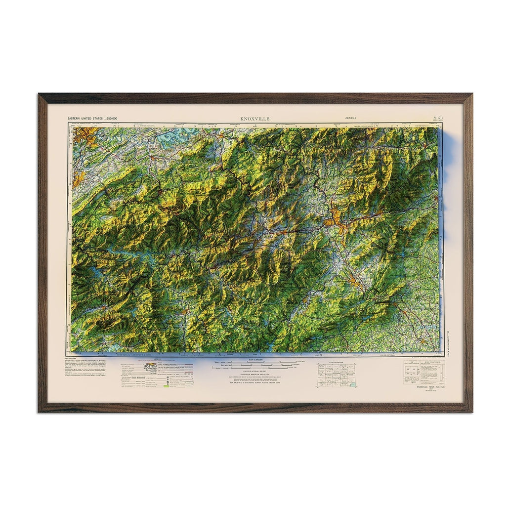 Great Smoky Mountains 1957 Shaded Relief Map - No Frame