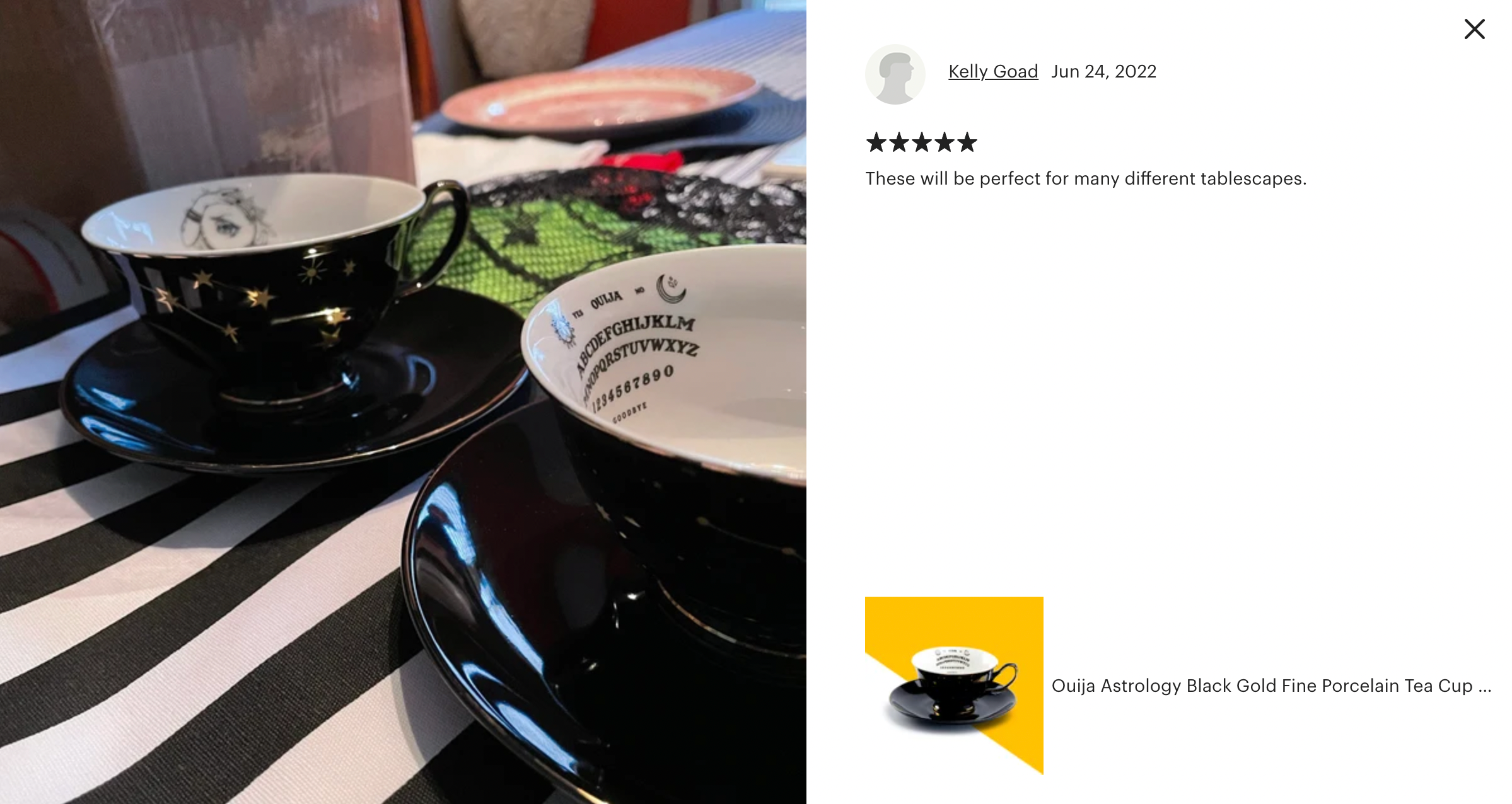 Ouija Astrology Black Gold Tea Cup and Saucer