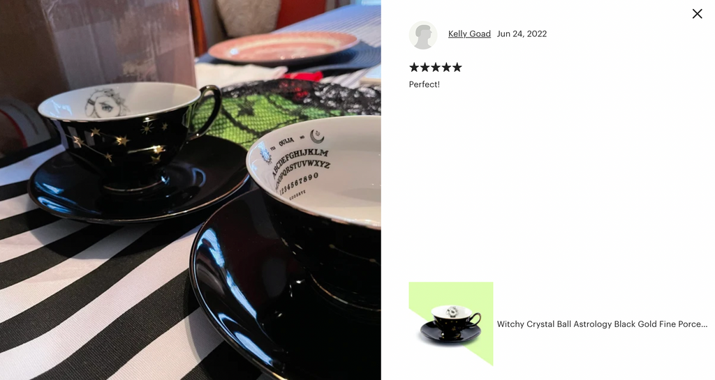 Witchy Crystal Ball Astrology Black Gold Tea Cup and Saucer