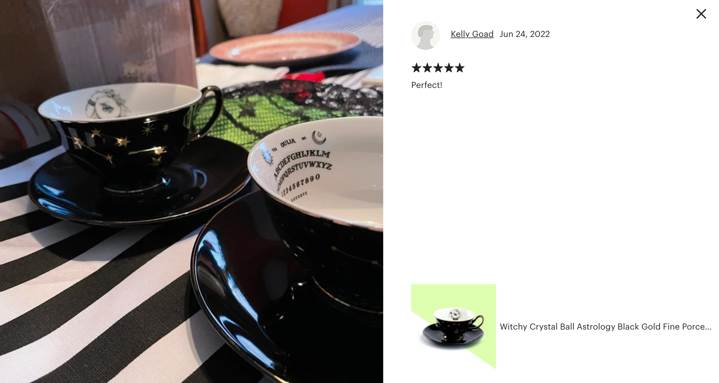 Witchy Crystal Ball Astrology Black Gold Tea Cup and Saucer