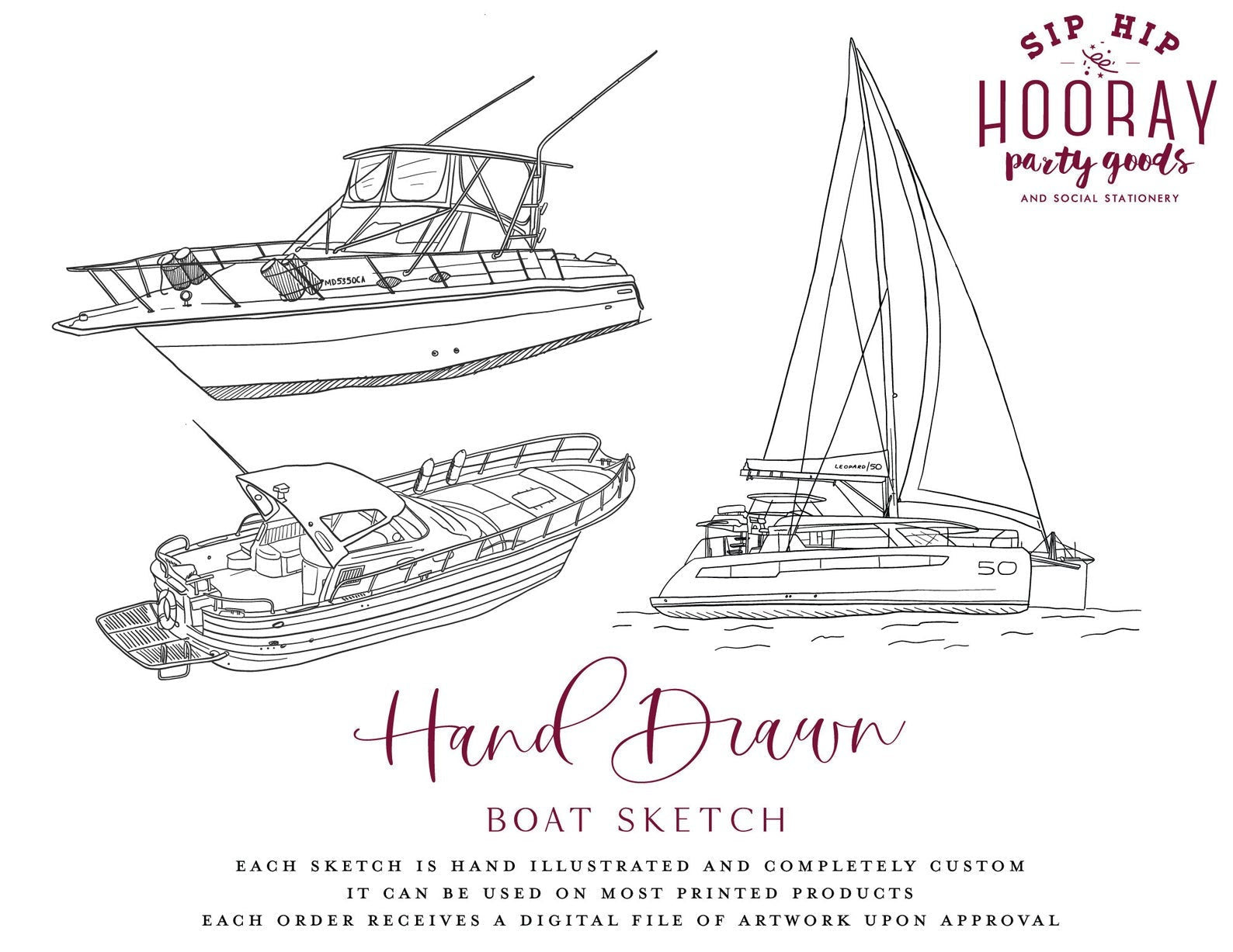 Hand Drawn Boat Frosted Cups