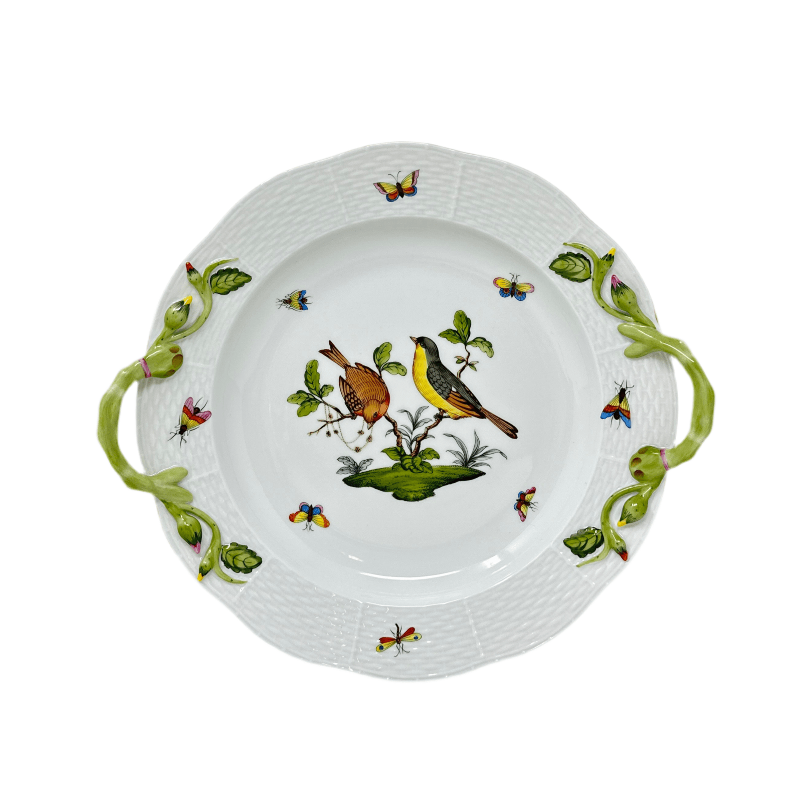 Herend Rothschild Bird Cake Plate with Handle