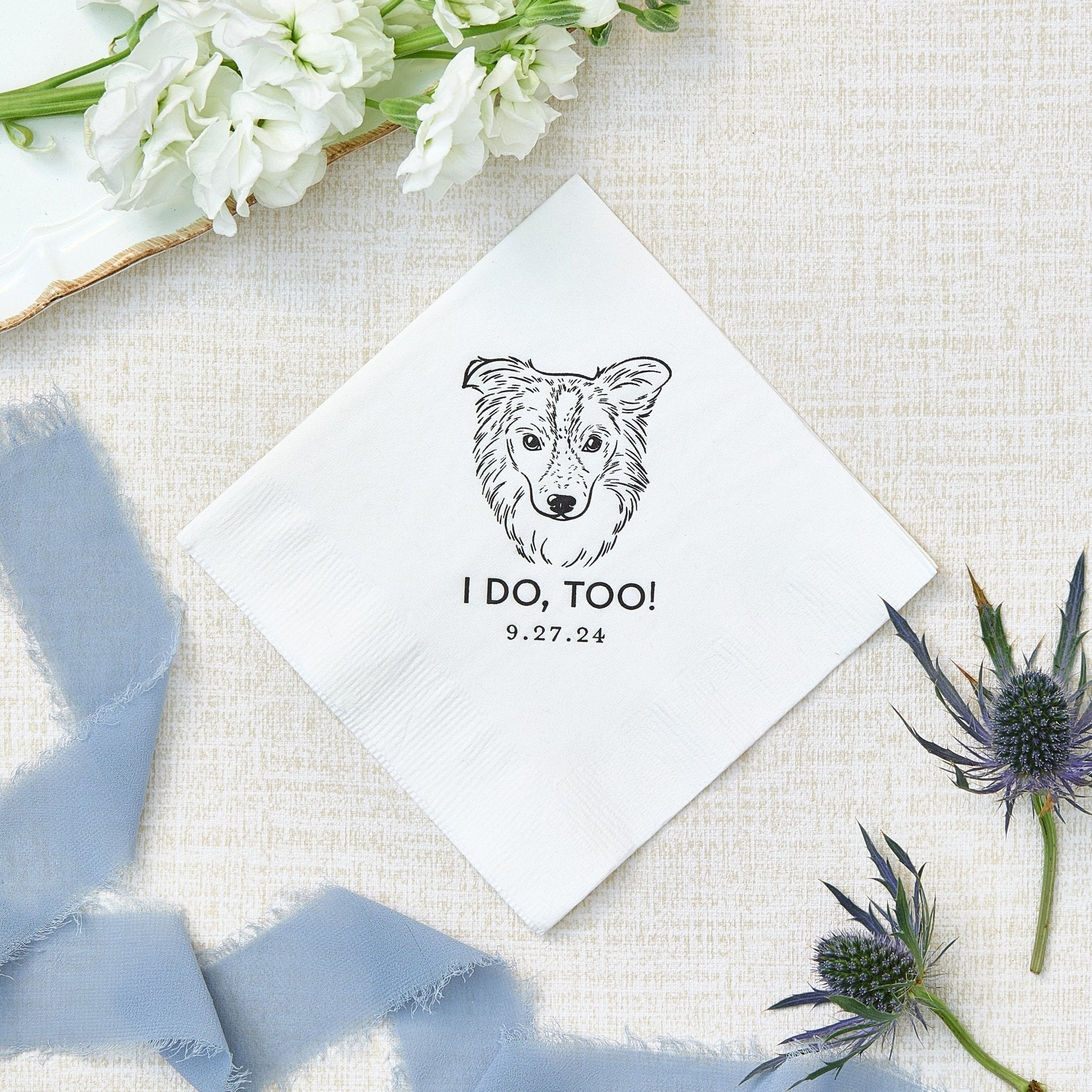 I Do Too Modern Pet Sketch Wedding Napkins