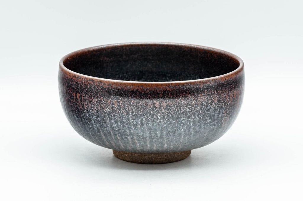Japanese Matcha Bowl - Red Tenmoku Glazed Wan-nari Chawan with Dark Bamboo Set - 250ml