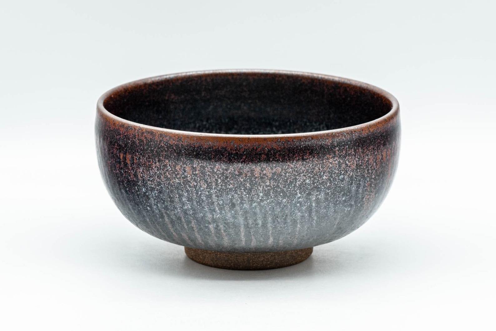 Japanese Matcha Bowl - Red Tenmoku Glazed Wan-nari Chawan with Dark Bamboo Set - 250ml