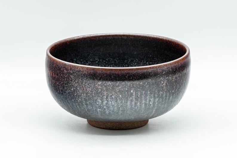Japanese Matcha Bowl - Red Tenmoku Glazed Wan-nari Chawan with Dark Bamboo Set - 250ml