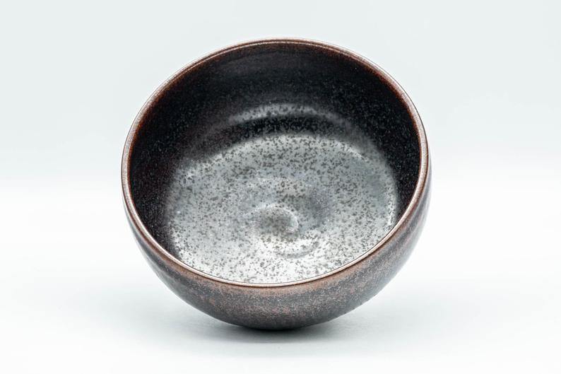 Japanese Matcha Bowl - Red Tenmoku Glazed Wan-nari Chawan with Dark Bamboo Set - 250ml