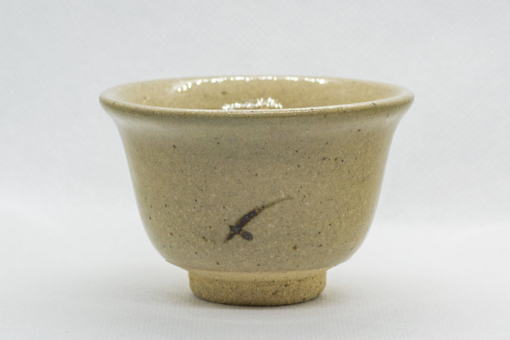 Japanese Teacups - Set of 3 Beige Floral Yunomi - 55ml