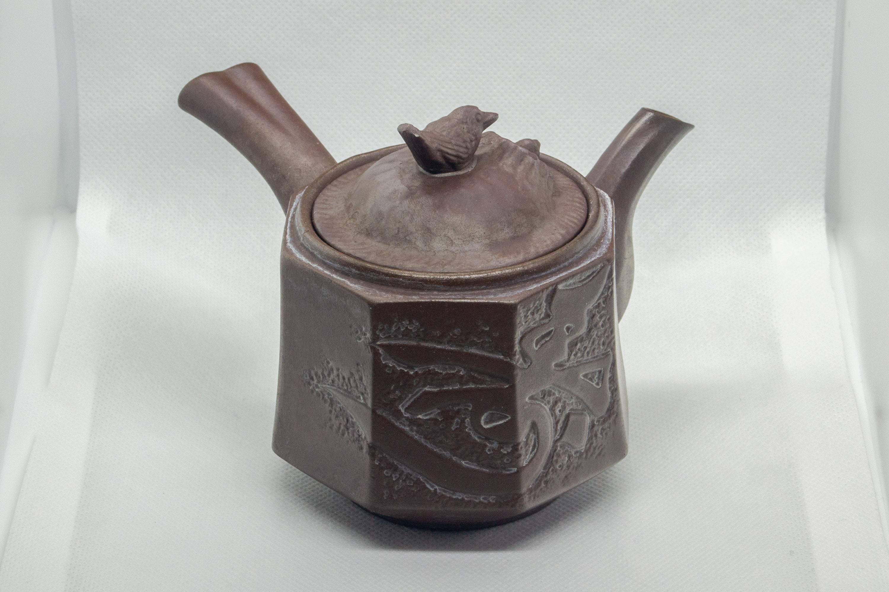 Japanese Kyusu - 萬古焼 Birds Perched Octagonal Banko-yaki Debeso Teapot - 290ml
