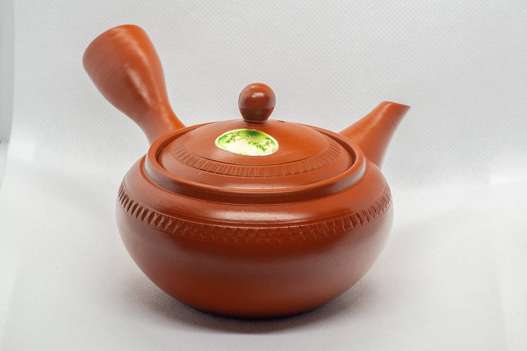 Japanese Kyusu - Wide Tokoname-yaki Ceramic Teapot with Textured Stripe - 240ml