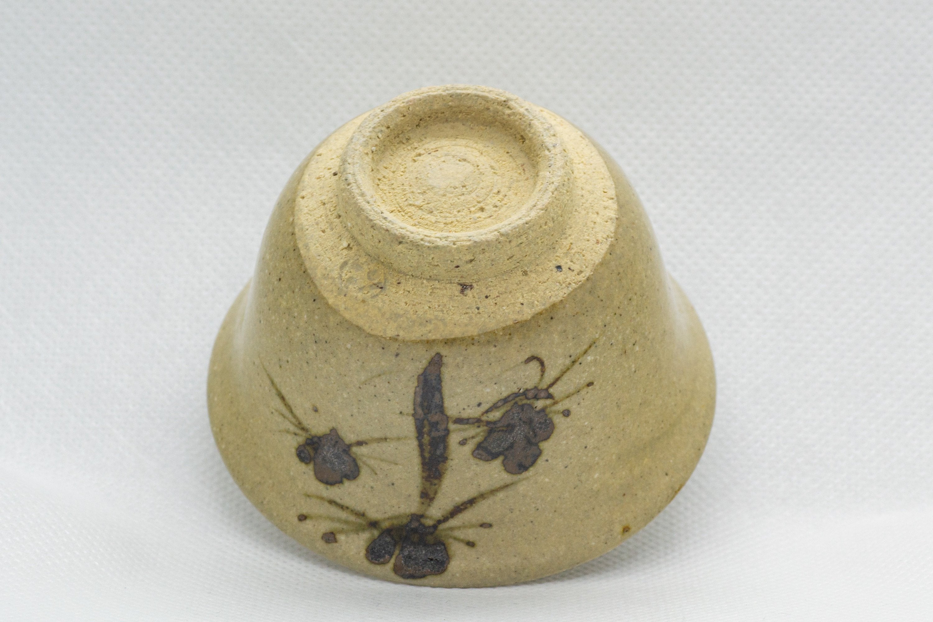 Japanese Teacups - Set of 3 Beige Floral Yunomi - 55ml