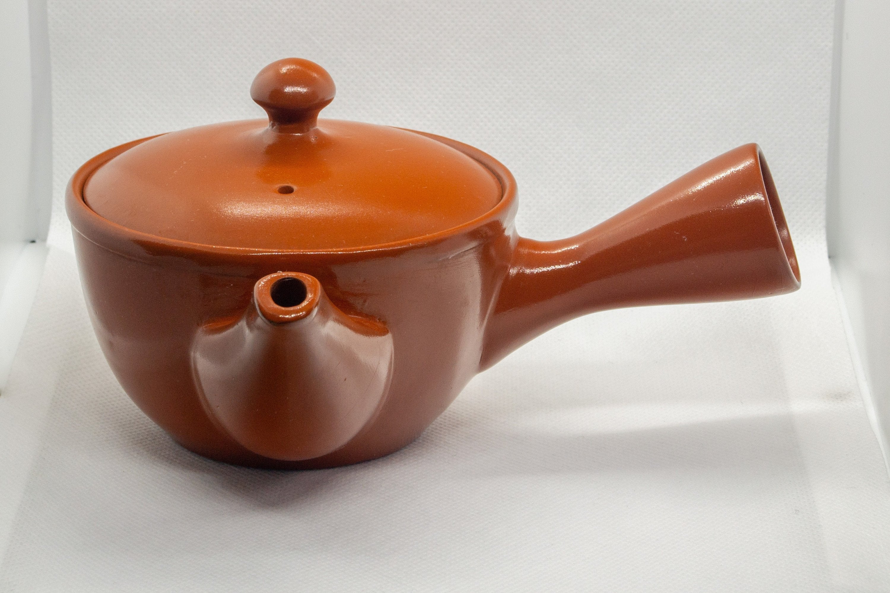 Japanese Kyusu - Trapezoidal Red Shudei Tokoname-yaki Ceramic Teapot - 280ml