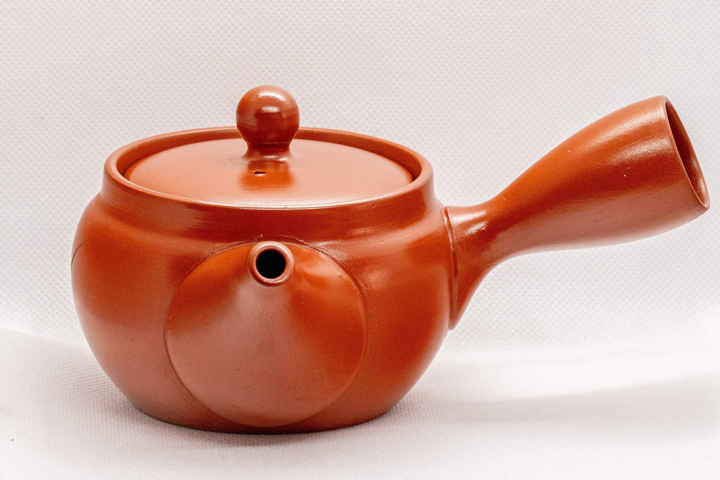 Japanese Kyusu - Floral Engraved Red Shudei Tokoname-yaki Ceramic Teapot - 300ml