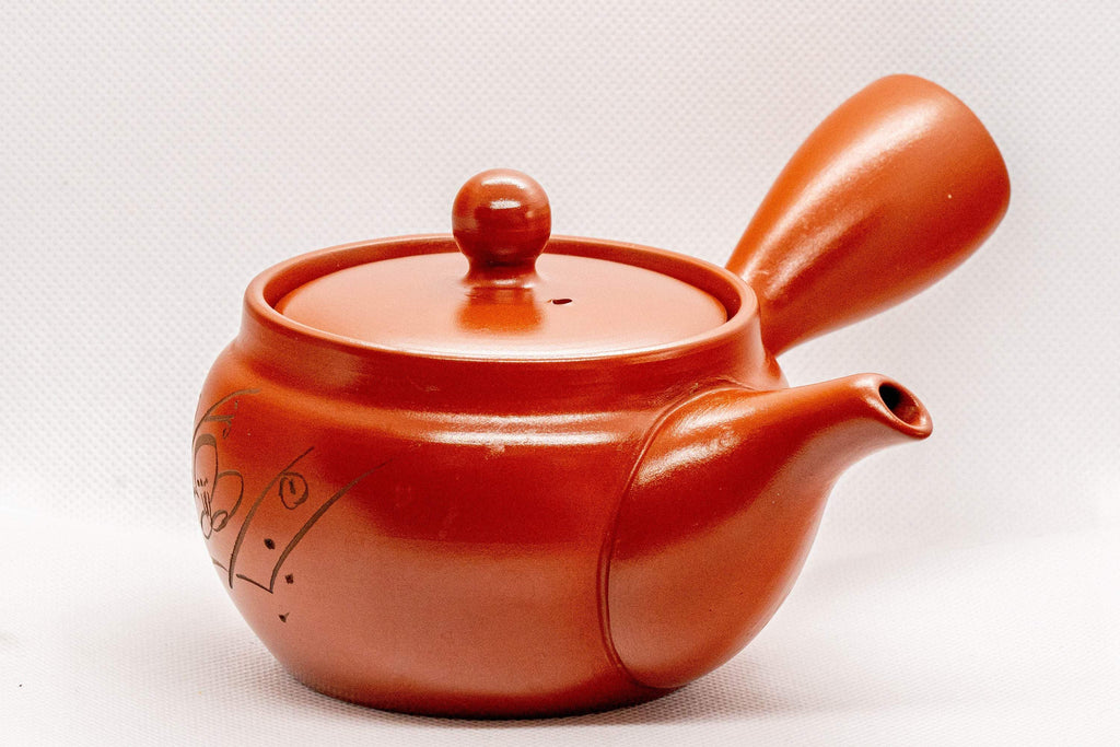 Japanese Kyusu - Floral Engraved Red Shudei Tokoname-yaki Ceramic Teapot - 300ml