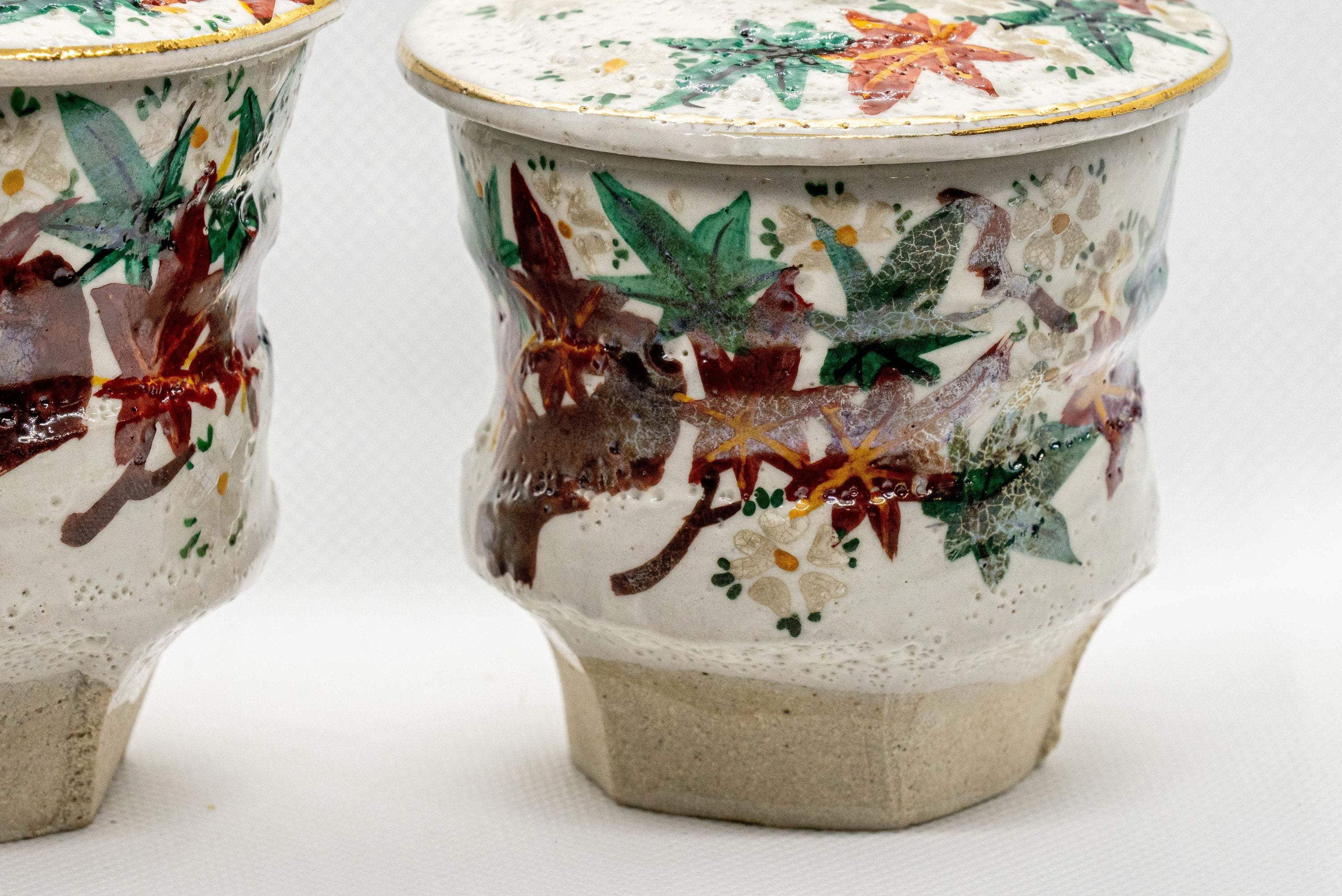Japanese Teacups - Pair of Lidded Inuyama-yaki Meoto Yunomi