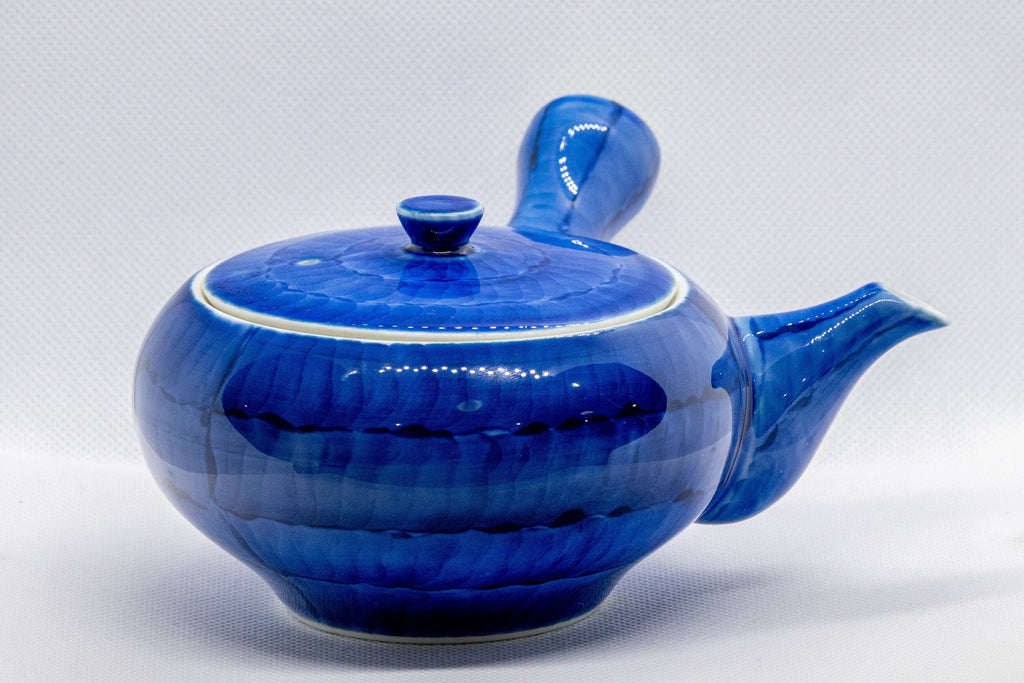 Japanese Kyusu - Brushed Sapphire Blue Porcelain Arita-yaki Debeso Teapot - 350ml