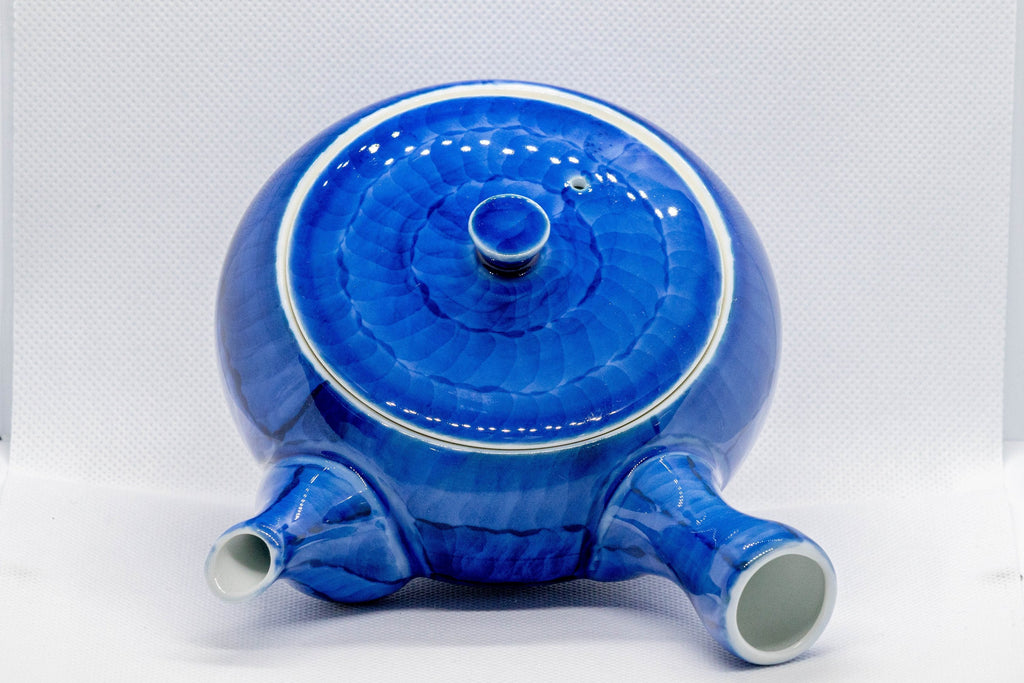 Japanese Kyusu - Brushed Sapphire Blue Porcelain Arita-yaki Debeso Teapot - 350ml