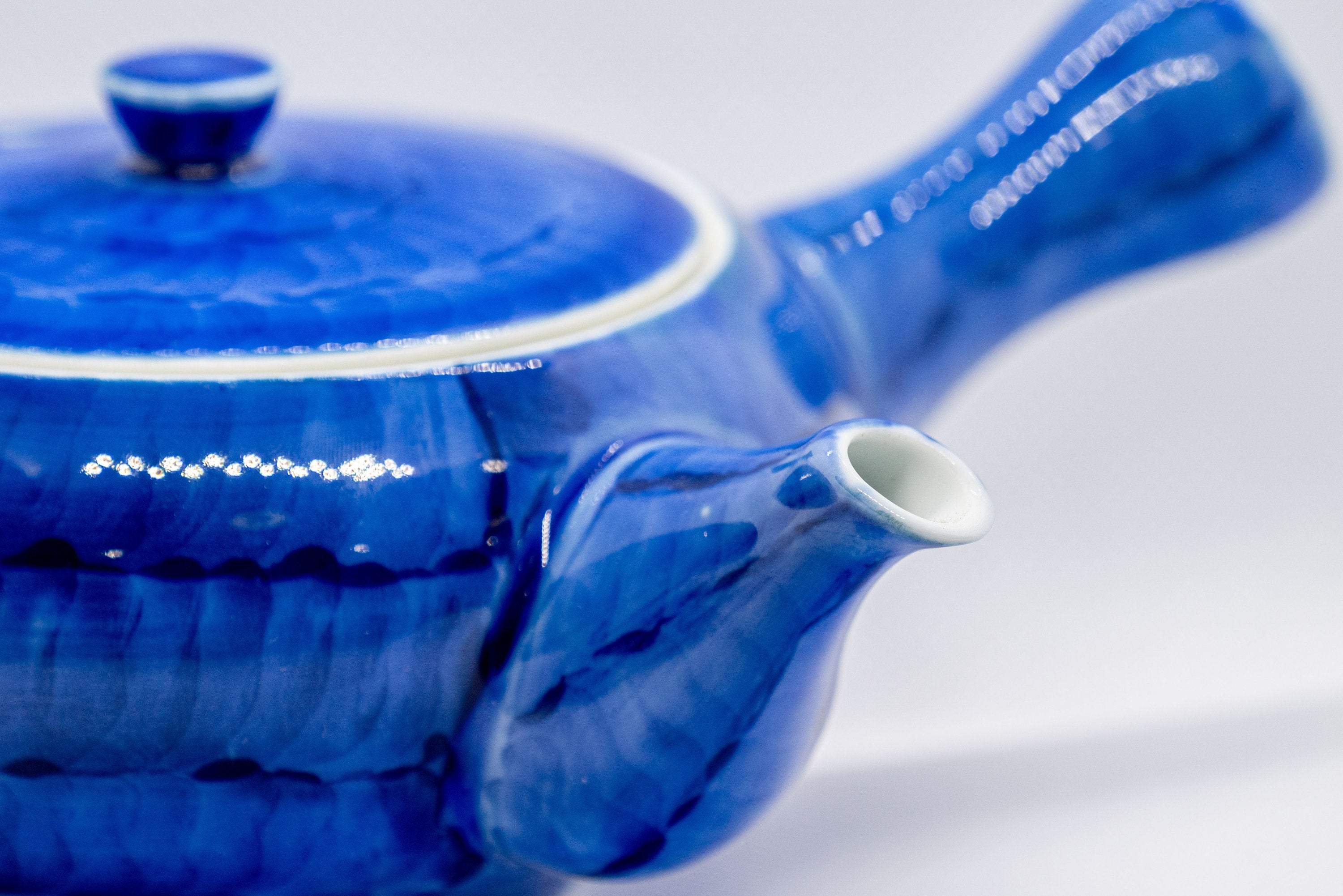 Japanese Kyusu - Brushed Sapphire Blue Porcelain Arita-yaki Debeso Teapot - 350ml