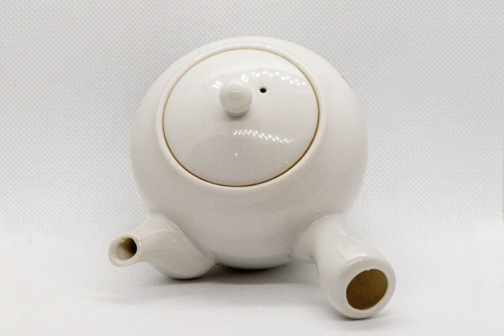 Japanese Kyusu - White Porcelain Teapot with Elegant Persimmon Decoration - 250ml