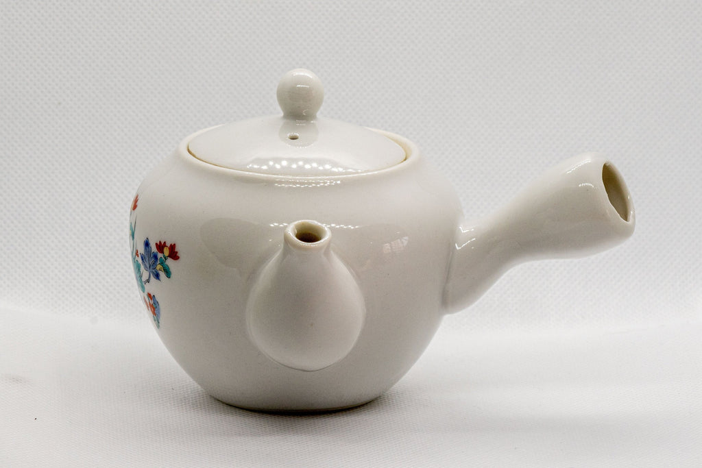 Japanese Kyusu - White Porcelain Teapot with Elegant Persimmon Decoration - 250ml
