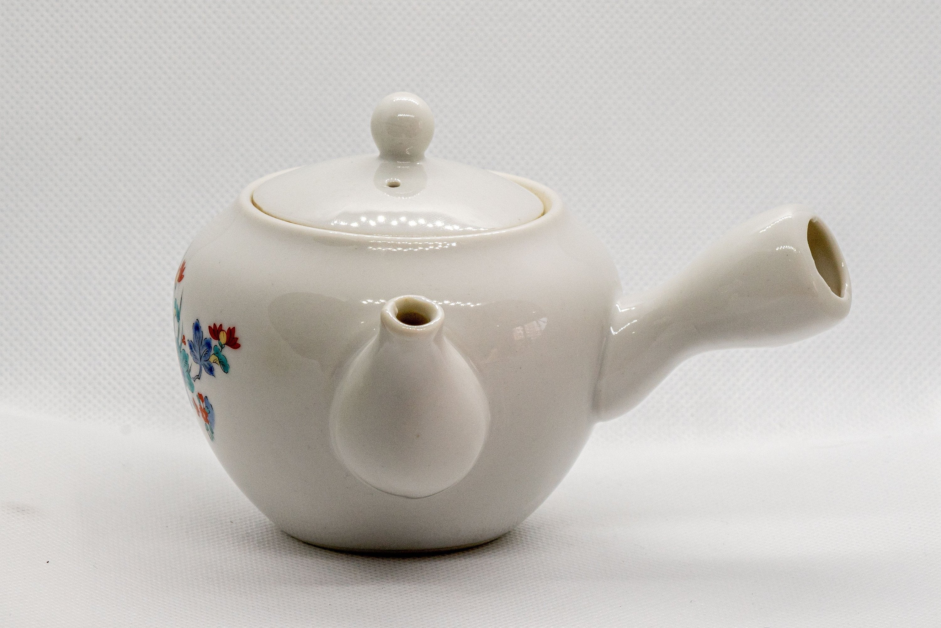 Japanese Kyusu - White Porcelain Teapot with Elegant Persimmon Decoration - 250ml