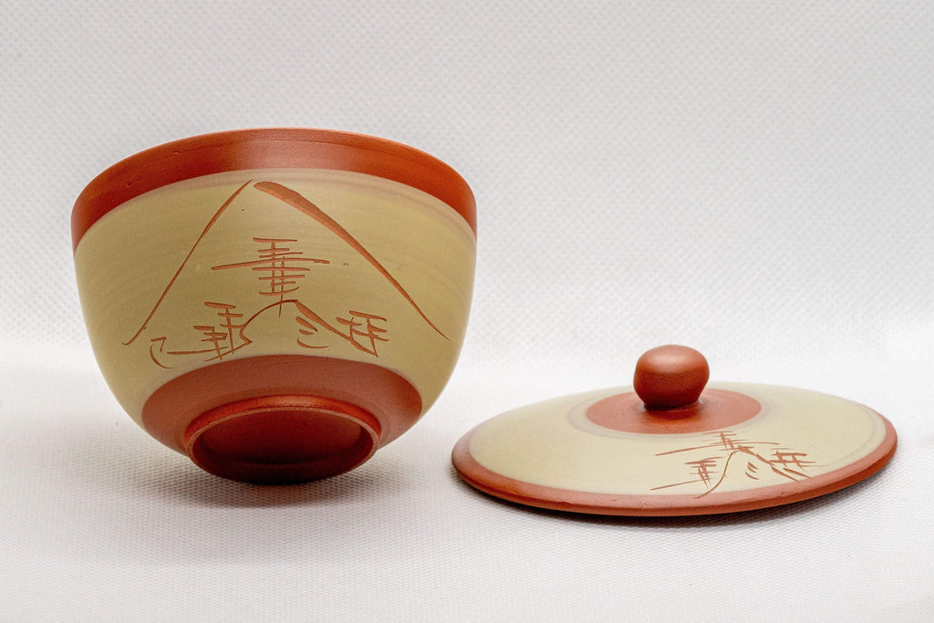 Japanese Tea Set -  White Sgraffito Tokoname-yaki Ceramic Kyusu and 5 Lidded Teacups