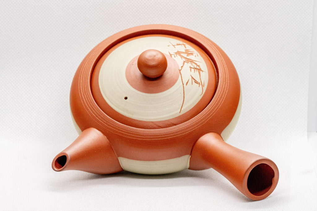 Japanese Tea Set -  White Sgraffito Tokoname-yaki Ceramic Kyusu and 5 Lidded Teacups