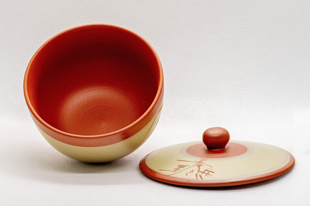 Japanese Tea Set -  White Sgraffito Tokoname-yaki Ceramic Kyusu and 5 Lidded Teacups