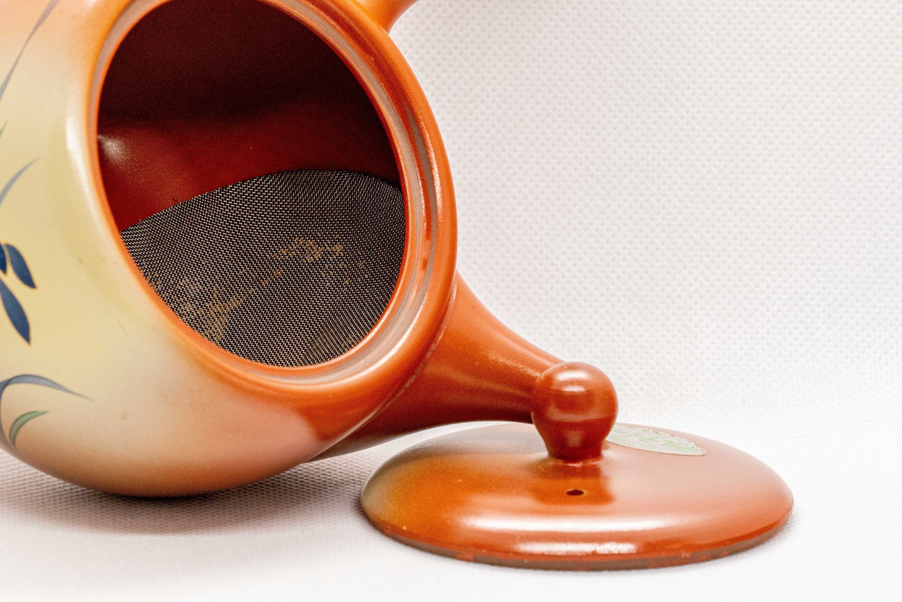 Japanese Kyusu - Floral Red Shudei Tokoname-yaki Ceramic Teapot - 350ml