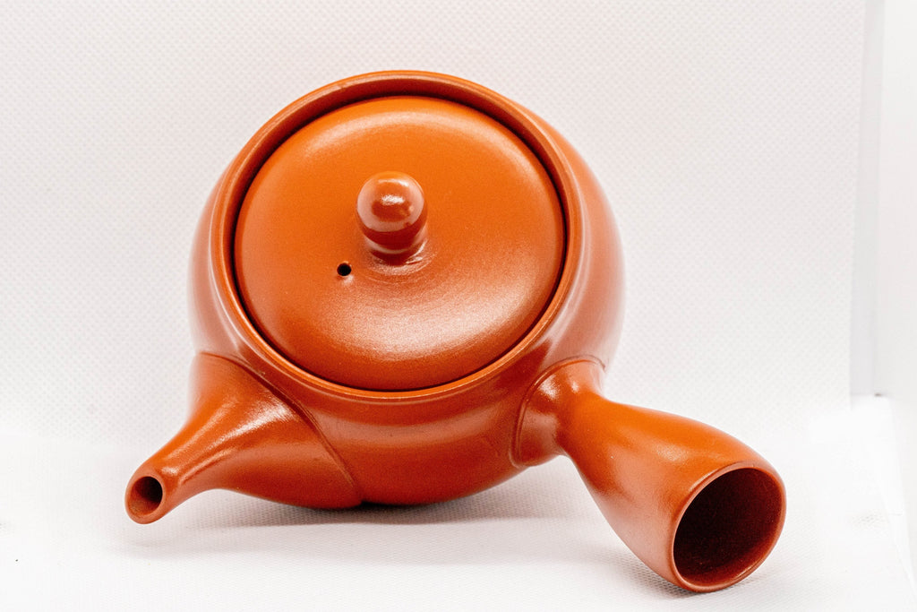 Japanese Kyusu - Floral Engraved Red Shudei Tokoname-yaki Ceramic Teapot - 300ml