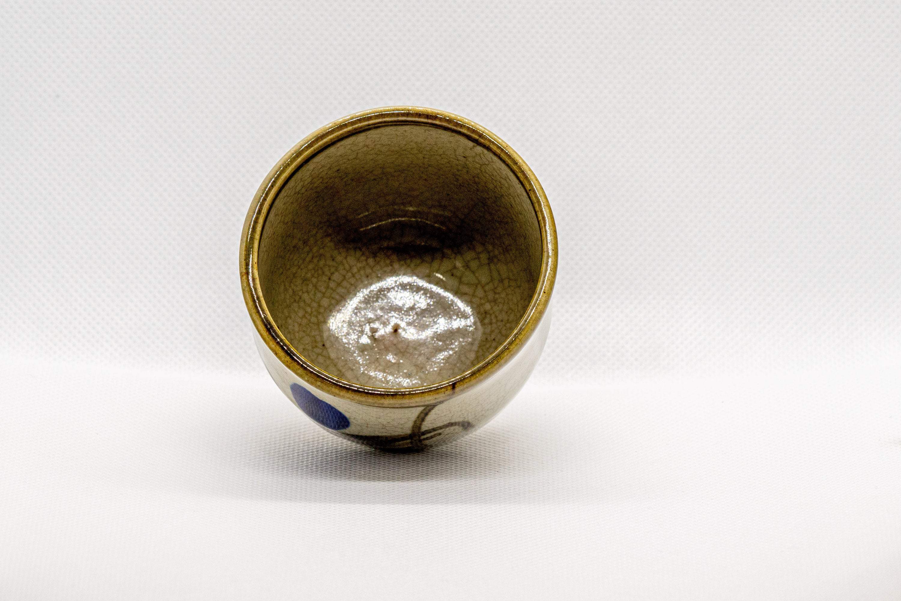 Japanese Teacup - Beige Yunomi with Blue Flower Petal Decoration - 105ml