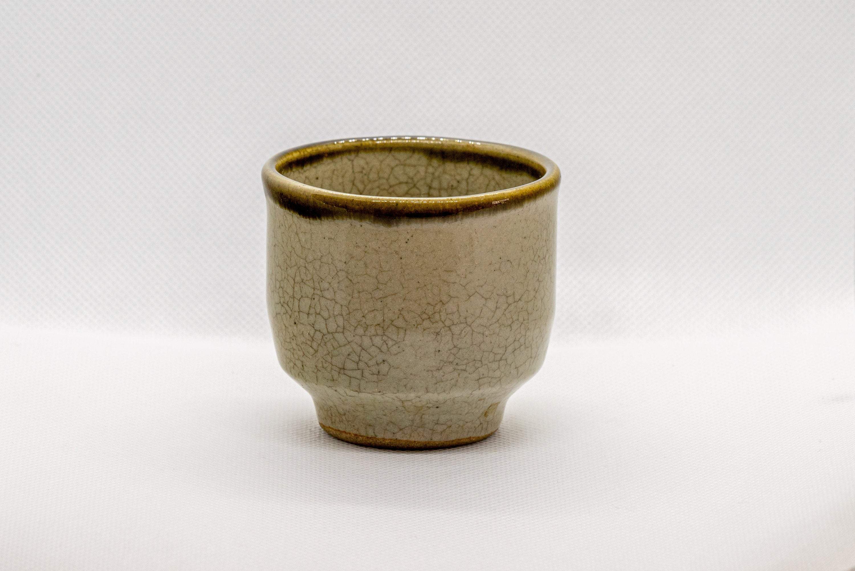 Japanese Teacup - Beige Yunomi with Blue Flower Petal Decoration - 105ml