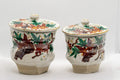 Japanese Teacups - Pair of Lidded Inuyama-yaki Meoto Yunomi