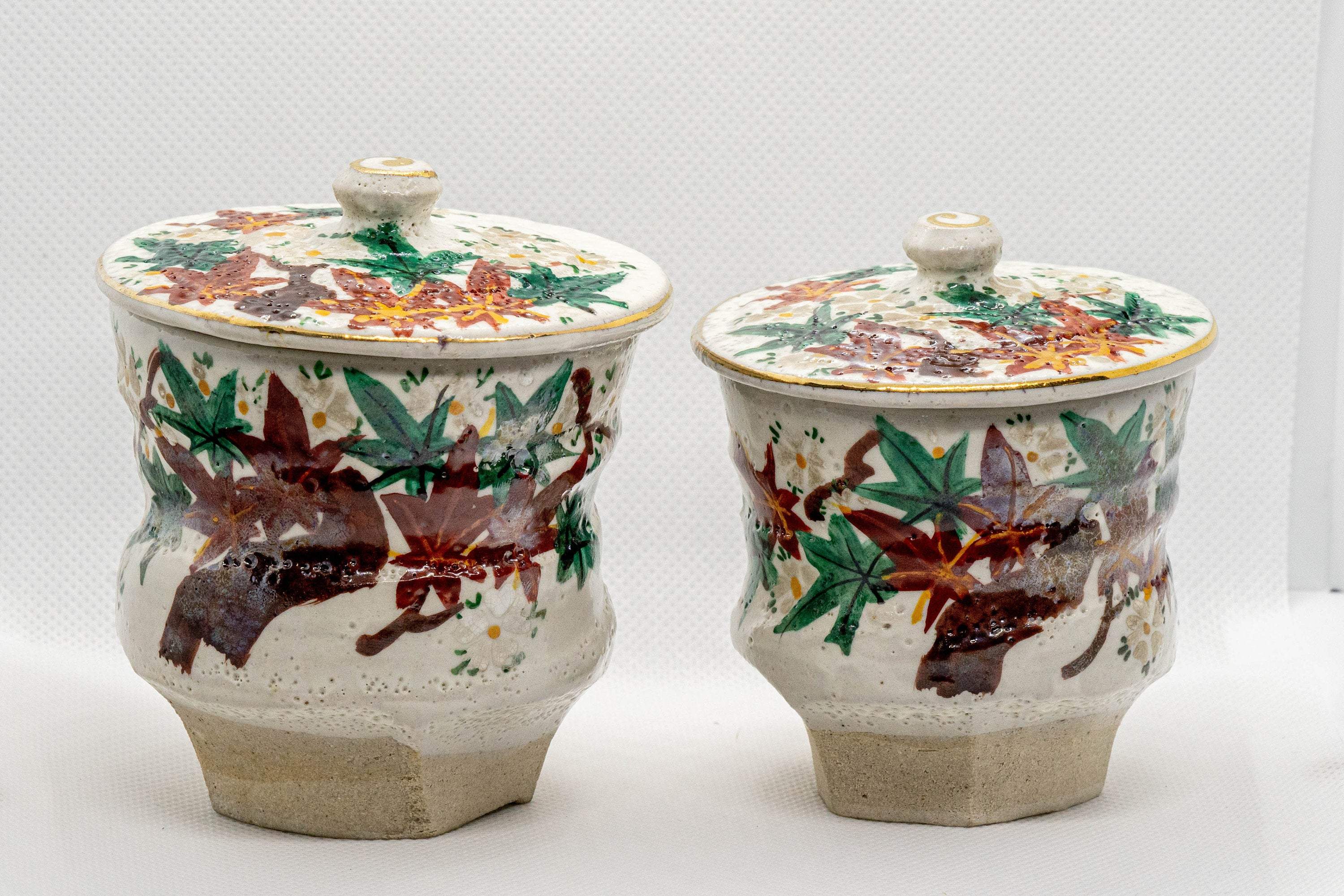 Japanese Teacups - Pair of Lidded Inuyama-yaki Meoto Yunomi