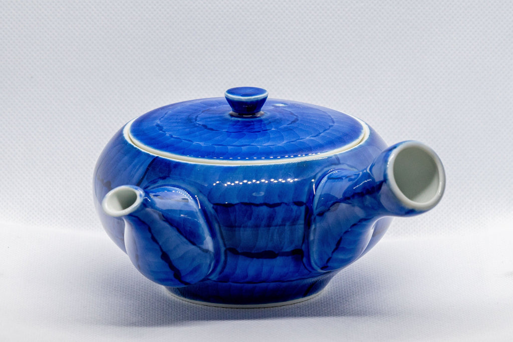 Japanese Kyusu - Brushed Sapphire Blue Porcelain Arita-yaki Debeso Teapot - 350ml