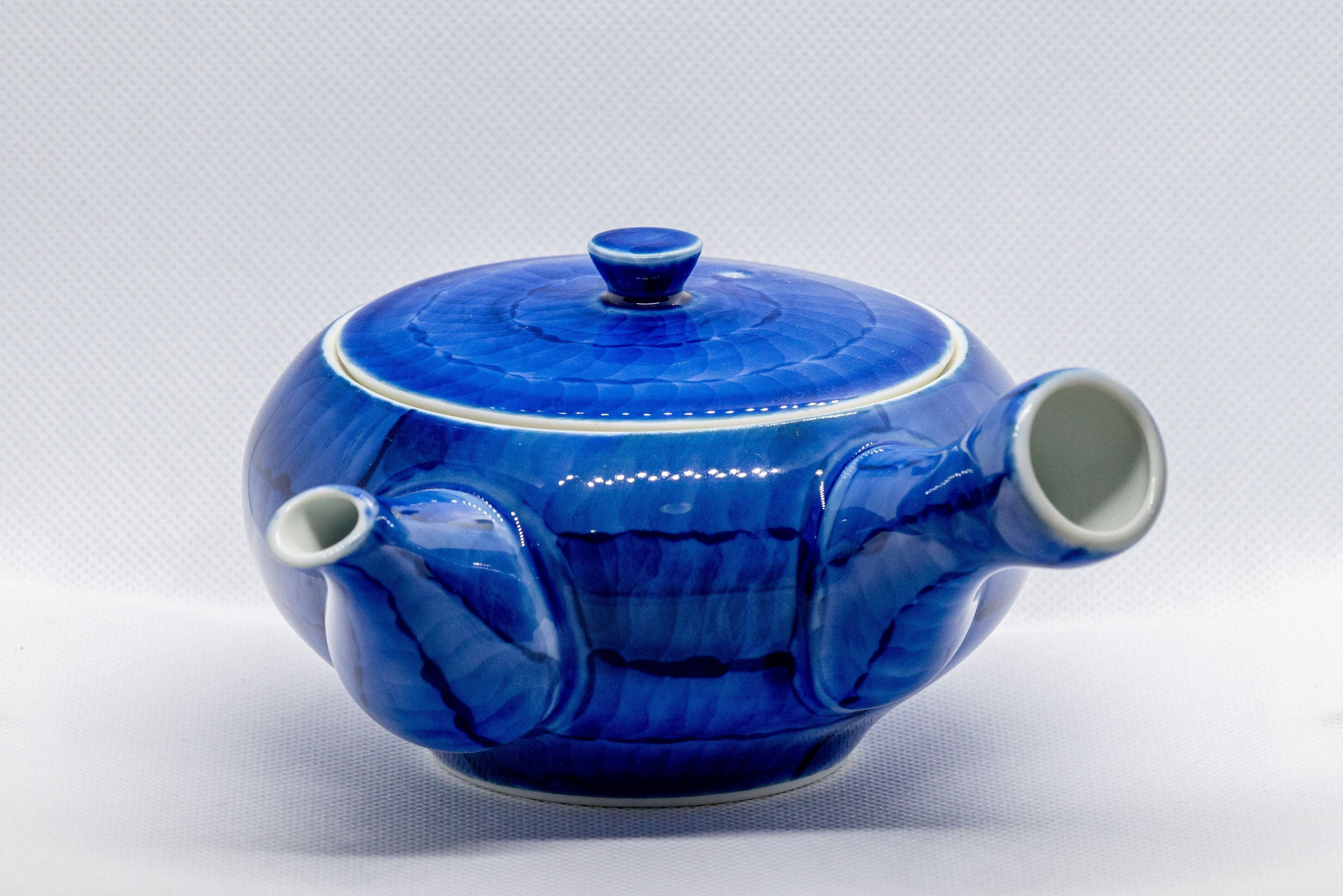 Japanese Kyusu - Brushed Sapphire Blue Porcelain Arita-yaki Debeso Teapot - 350ml