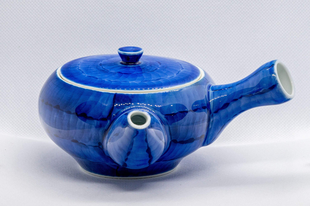 Japanese Kyusu - Brushed Sapphire Blue Porcelain Arita-yaki Debeso Teapot - 350ml
