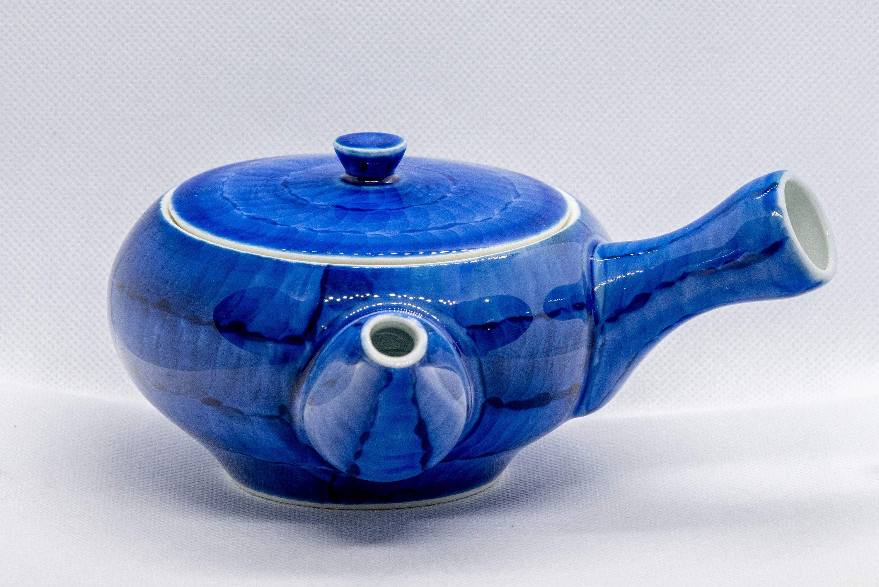 Japanese Kyusu - Brushed Sapphire Blue Porcelain Arita-yaki Debeso Teapot - 350ml