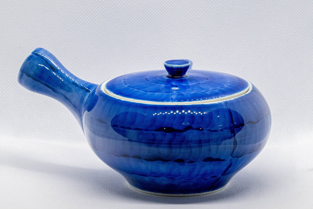 Japanese Kyusu - Brushed Sapphire Blue Porcelain Arita-yaki Debeso Teapot - 350ml