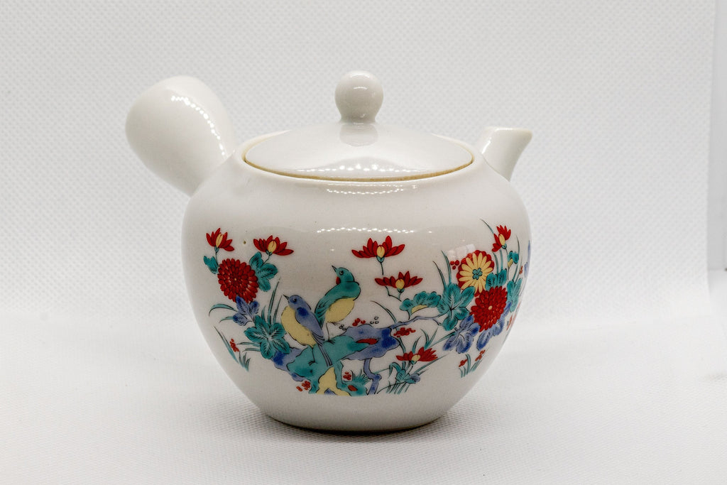 Japanese Kyusu - White Porcelain Teapot with Elegant Persimmon Decoration - 250ml