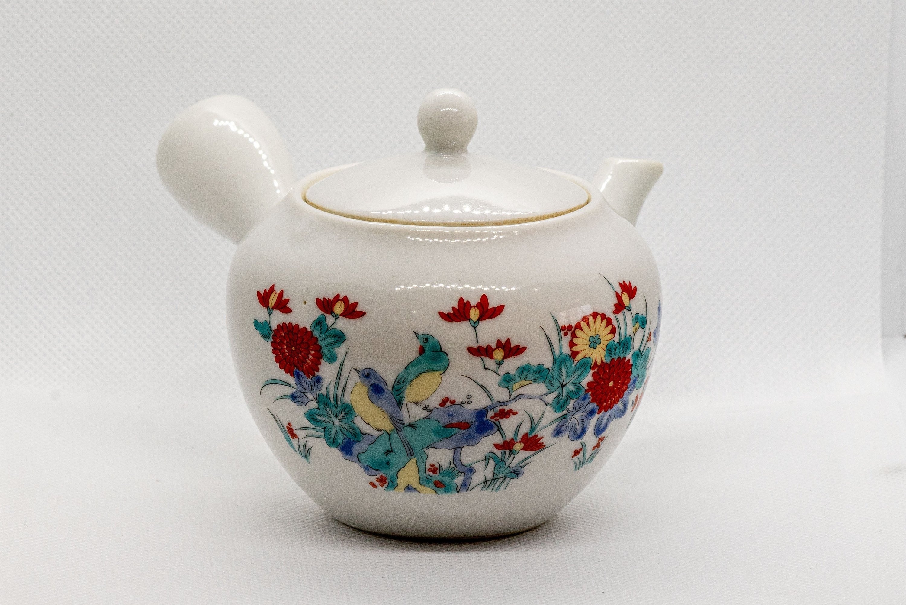 Japanese Kyusu - White Porcelain Teapot with Elegant Persimmon Decoration - 250ml