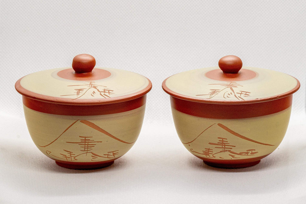 Japanese Tea Set -  White Sgraffito Tokoname-yaki Ceramic Kyusu and 5 Lidded Teacups