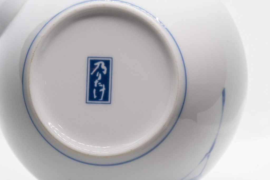 Japanese Kyusu - White Arita-yaki Porcelain Teapot with Blue Orchid decorations - 475ml