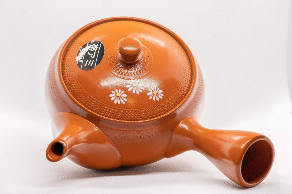 Japanese Kyusu - 帯アミ Floral Red Shudei Tokoname-yaki Obi-ami Teapot - 265ml