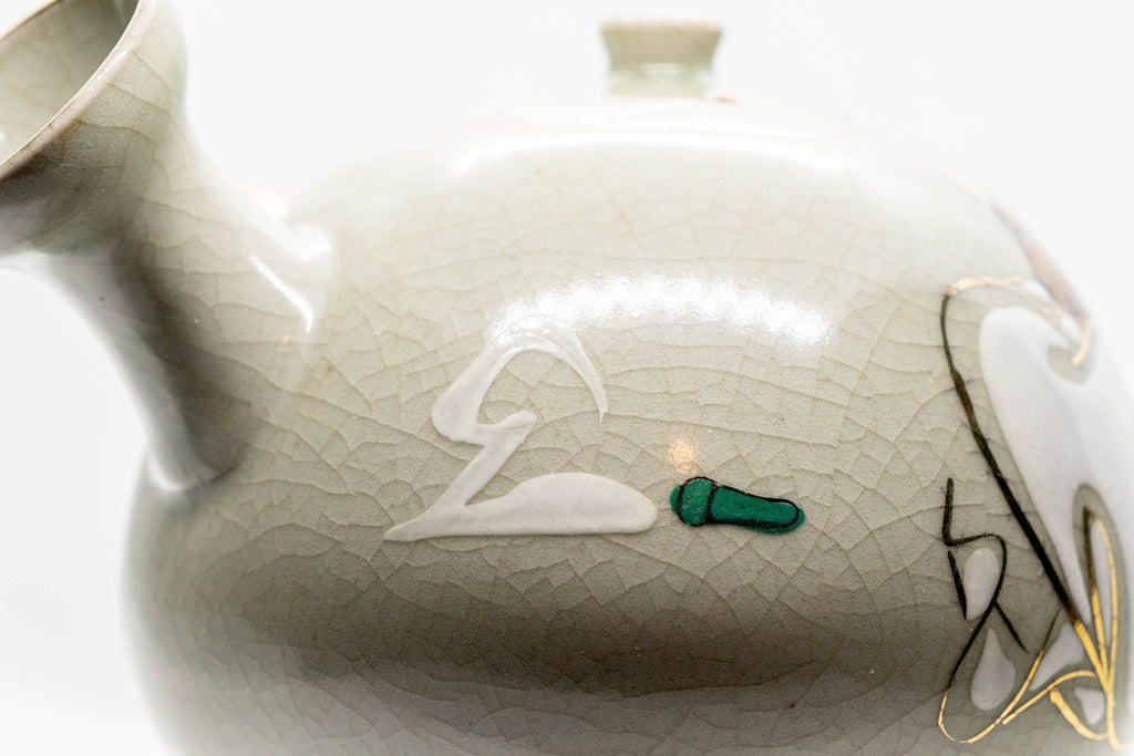 Japanese Kyusu - Maru-gata Teapot with Calligraphy, Gilding, and Painted Figures - 450ml