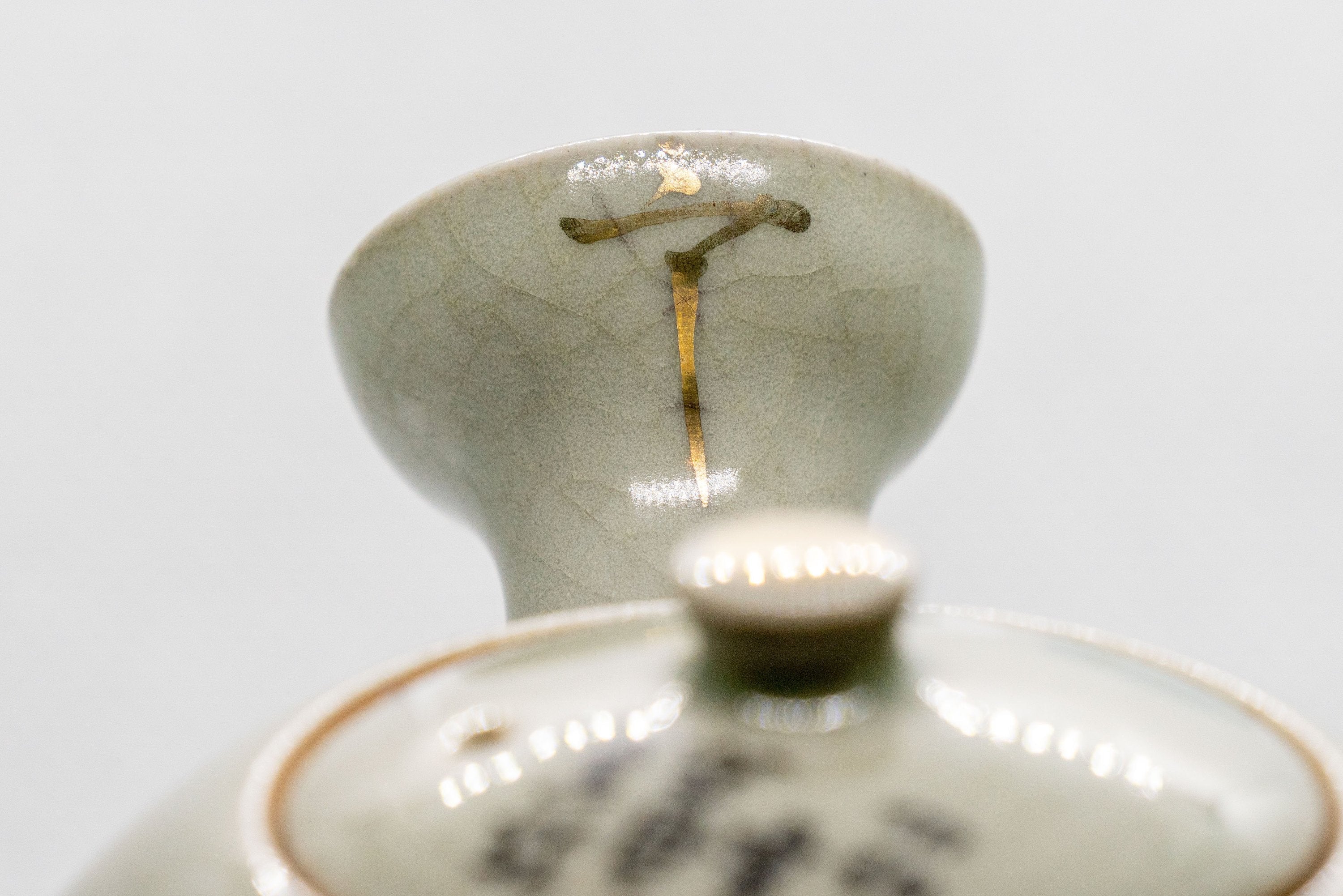 Japanese Kyusu - Maru-gata Teapot with Calligraphy, Gilding, and Painted Figures - 450ml