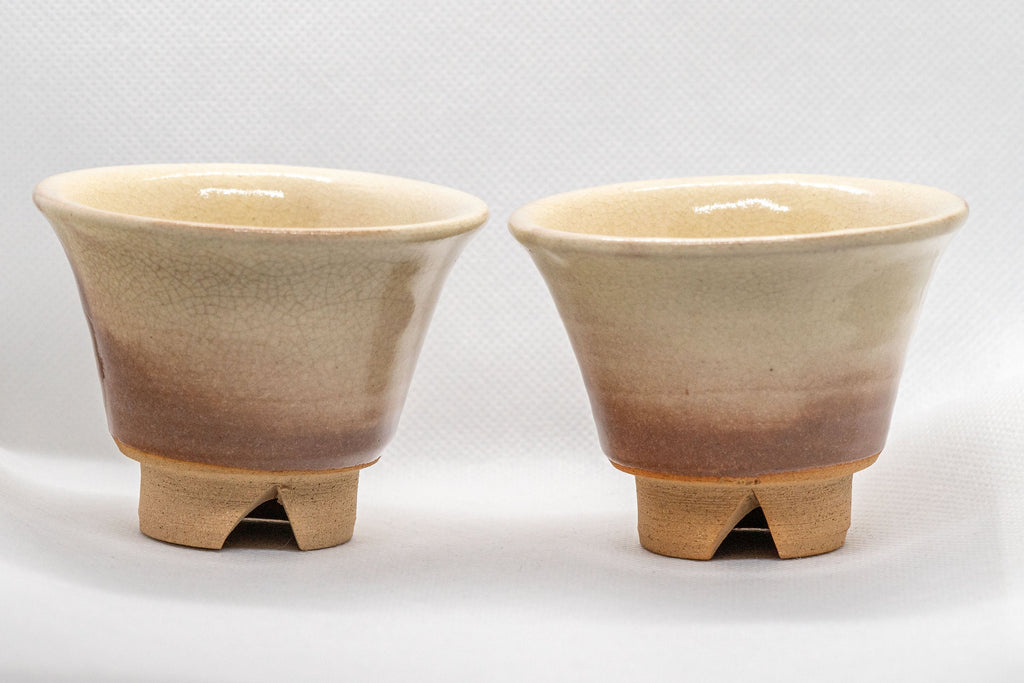 Japanese Teacups - Pair of Beige Glazed Senchawan - 75ml