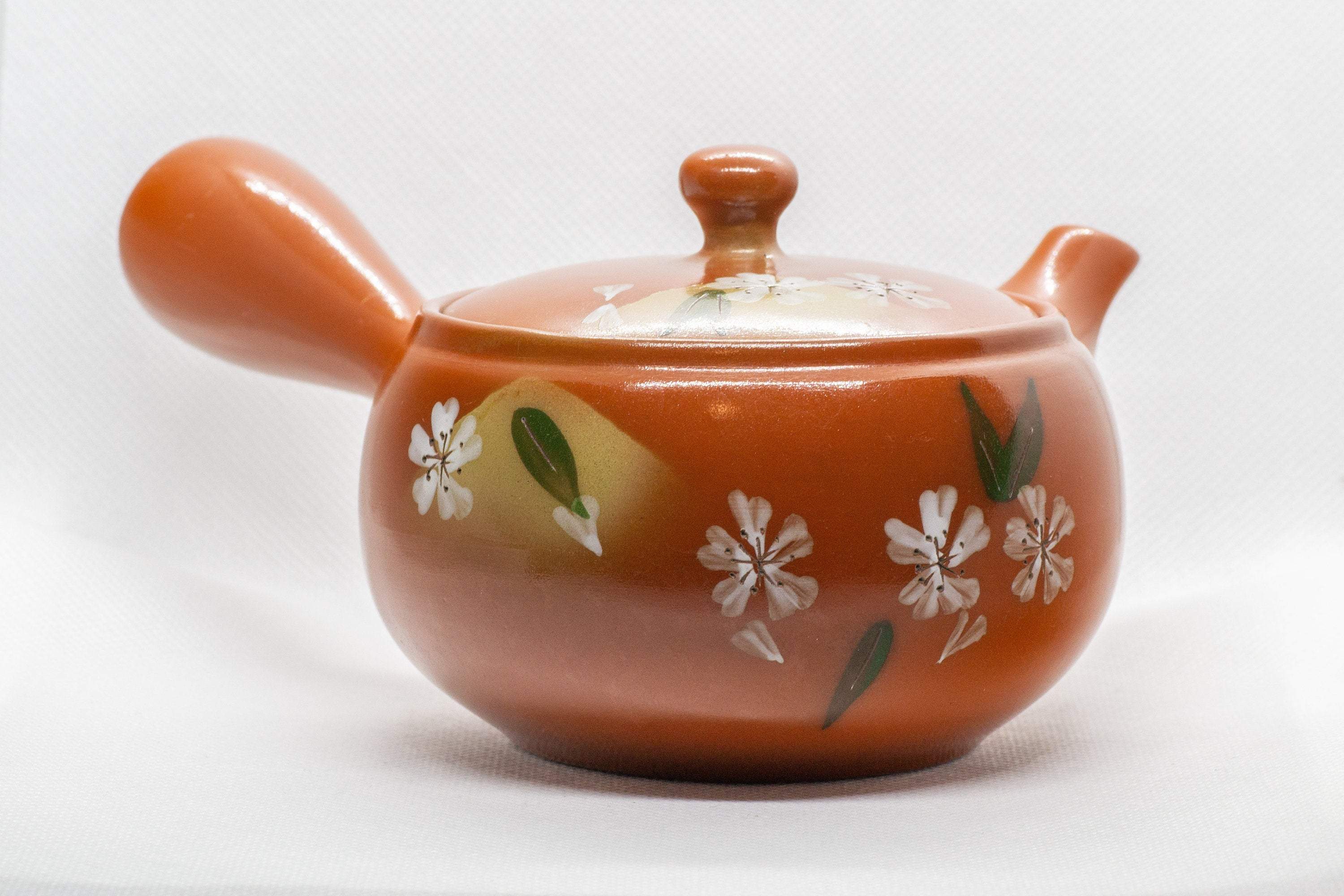 Japanese Kyusu - Floral Red Shudei Tokoname-yaki Ceramic Teapot - 300ml