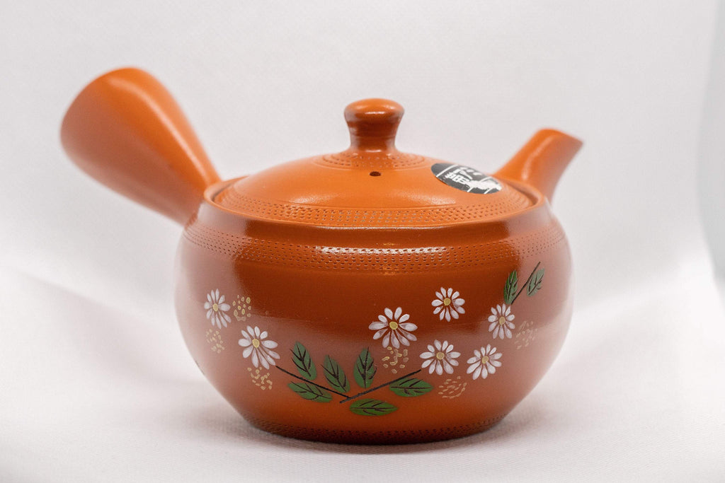 Japanese Kyusu - 帯アミ Floral Red Shudei Tokoname-yaki Obi-ami Teapot - 265ml